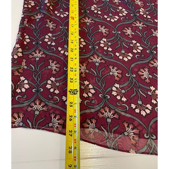 Lane Bryant Sheer Blouse Ruffle Neck Smocked Bodice Floral Burgundy Sz 20 - Picture 11 of 11